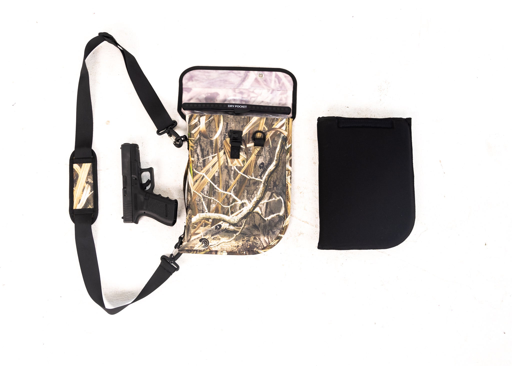 Dry Pocket, Dry Pocket Apparel, Mossy Oak, Gun Bag, Pistol Bag, Dry Bag, Waterproof Bag, Gun Case, Pistol Case, Ammo Bag, Tackle Bag, Wading Bag, Fishing Bag, Hunting Bag, Hiking Bag, Camping Bag, Boating Bag, Floating Pistol Bag, Floating gun Bag, Waterproof Wading Bag, Waterproof Ammo Bag,