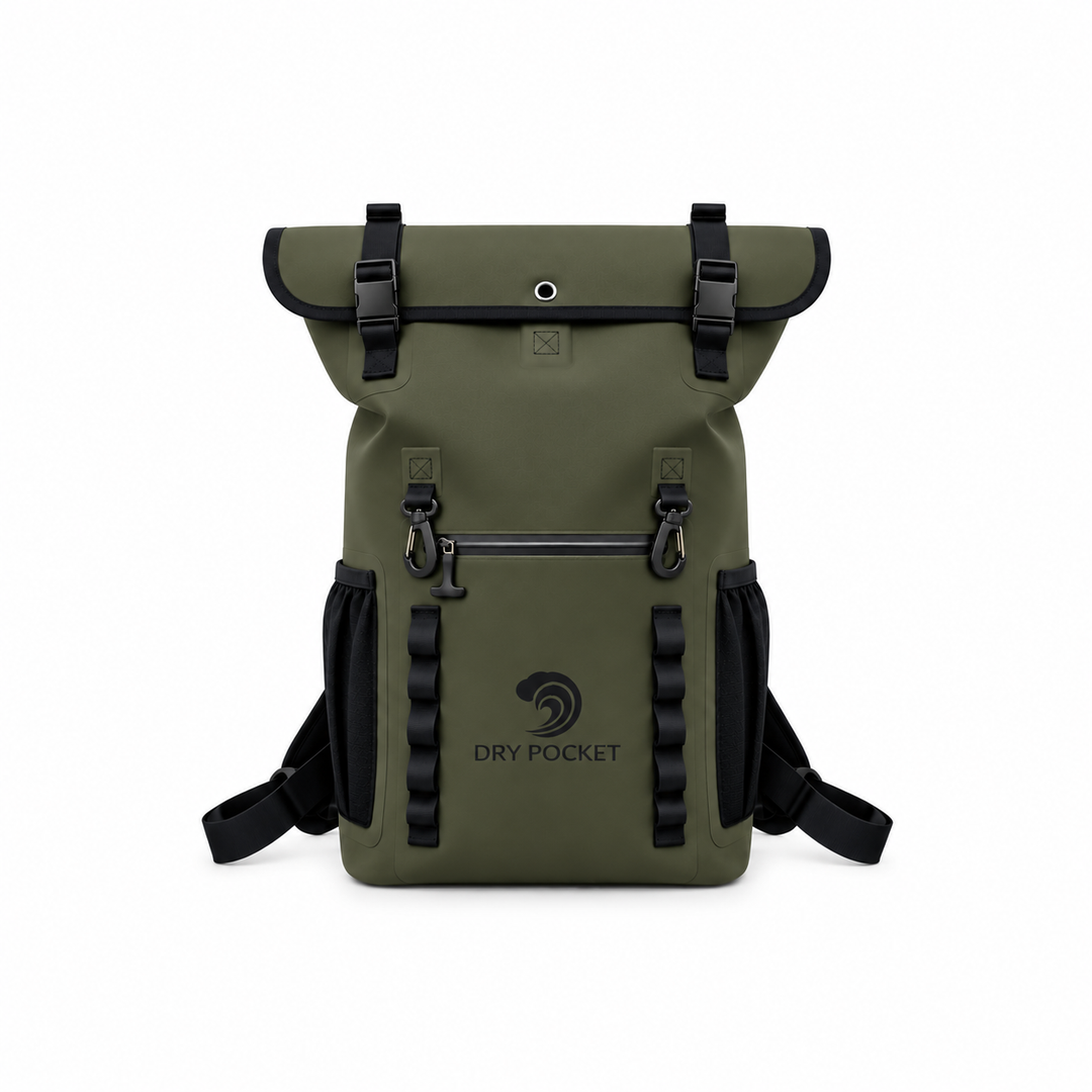 Dry Pocket auto-sealing, waterproof, scent proof, and floating olive night backpack dry bag for hunting and fishing 