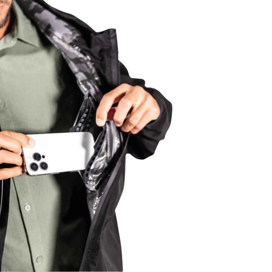 Dry Pocket black waterproof light weight rain jacket with waterproof pockets 