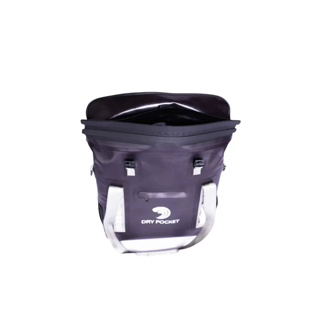 Dry Pocket black magnetic auto-sealing, waterproof, scent proof, and floating 16 can tote cooler that can also act as a dry bag. 