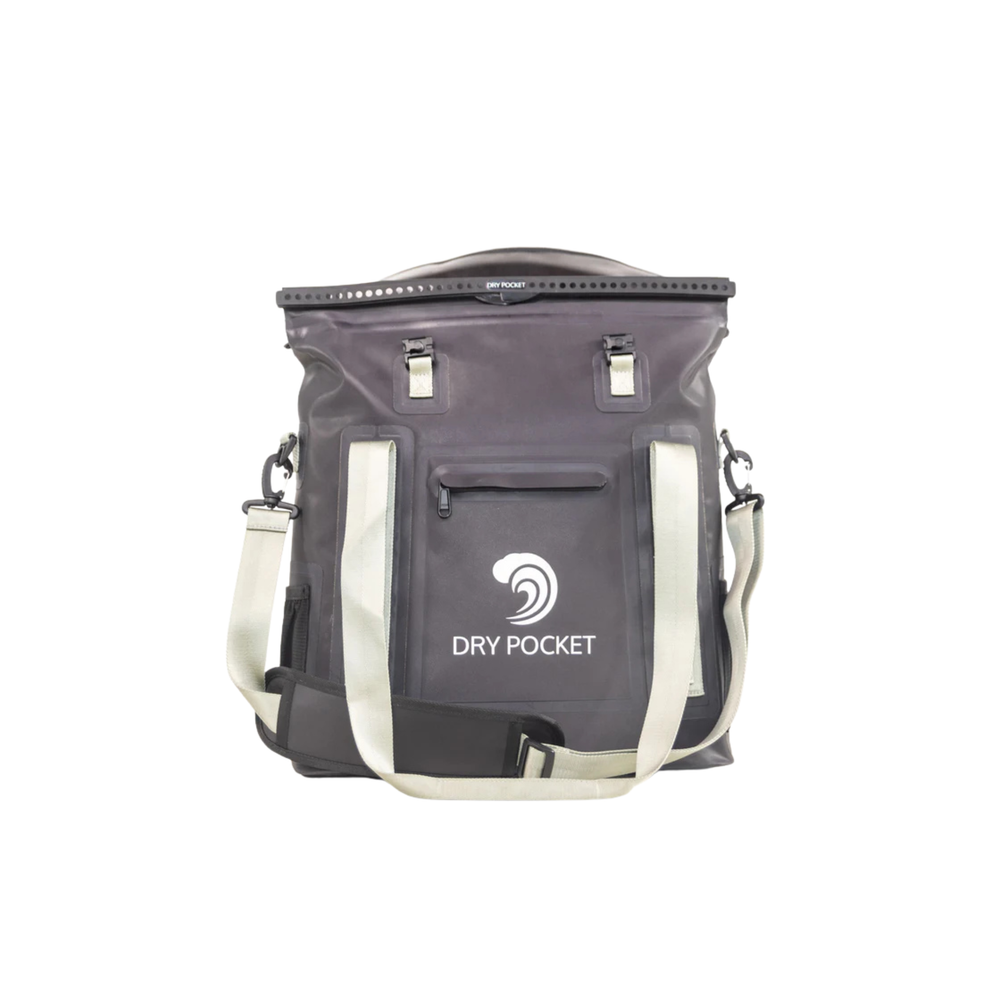 Dry Pocket black magnetic auto-sealing, waterproof, scent proof, and floating 16 can tote cooler that can also act as a dry bag. 