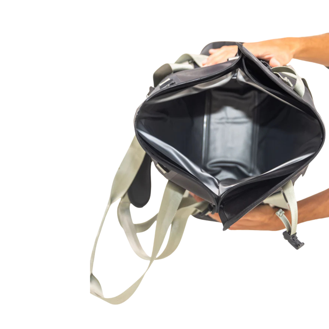 Dry Pocket black magnetic auto-sealing, waterproof, scent proof, and floating 16 can tote cooler that can also act as a dry bag. 