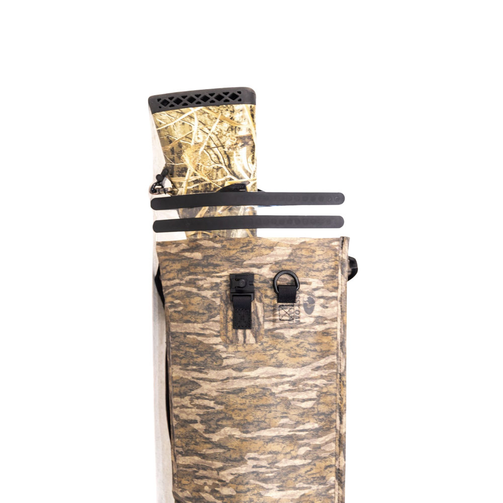 Camouflage hunting backpack with a front pocket on a white background