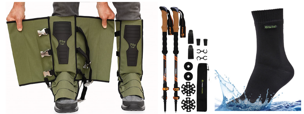 Pike Trail "Ranger" Bundle: Snake Gaiters - Waterproof Socks - Trekking Poles