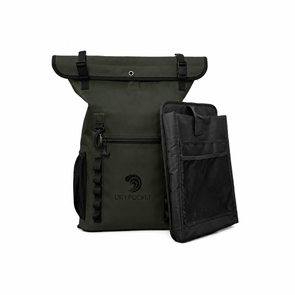 Dry Pocket auto-sealing, waterproof, scent proof, and floating olive night backpack dry bag for hunting and fishing 