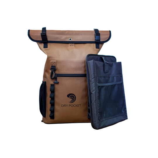 Dry Pocket waterproof, scent proof, and floating coyote brown backpack dry bag