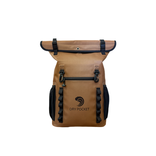 Dry Pocket waterproof, scent proof, and floating coyote brown backpack dry bag