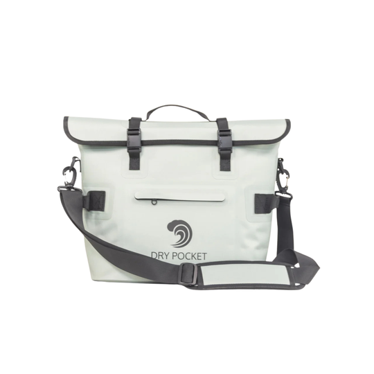 Dry Pocket desert sage magnetic auto-sealing, waterproof, scent proof, and floating 10 can tote cooler that can also act as a dry bag. 