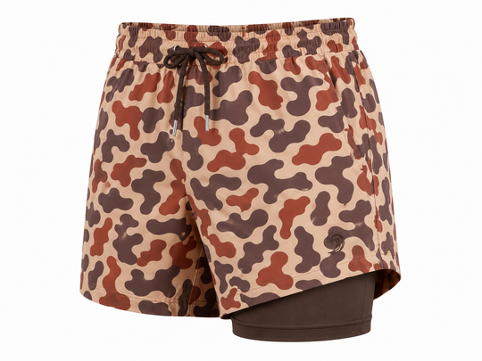 Dry Pocket camo waterproof shorts with a waterproof pocket 
