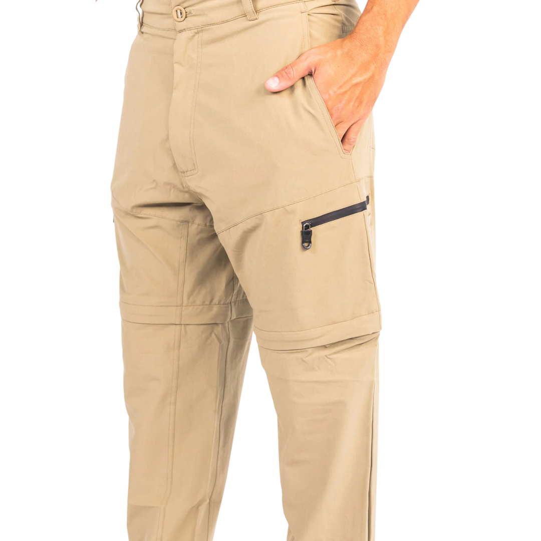 Dry Pocket khaki waterproof fishing pants with a waterproof pocket