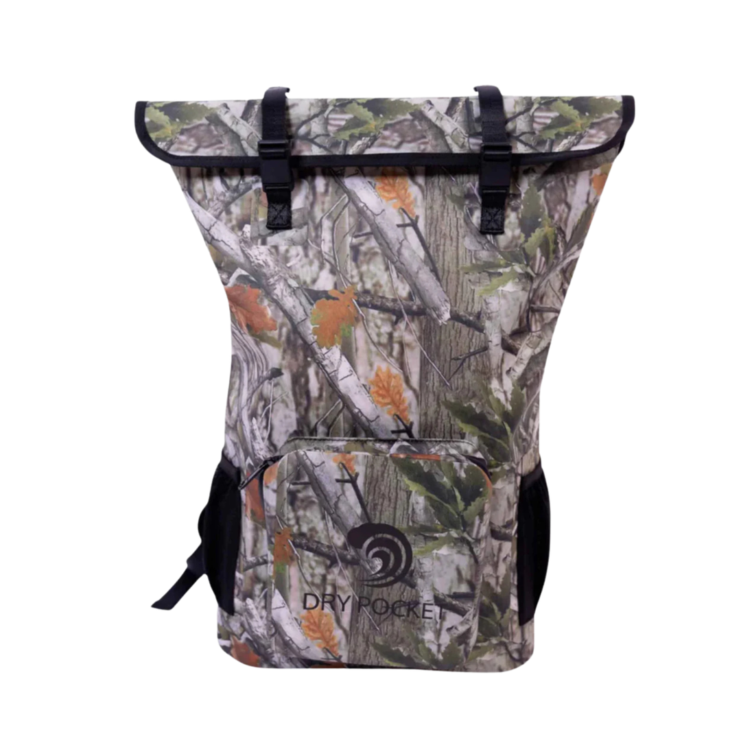 Dry Pocket waterproof, scent proof, and floating forest camo backpack dry bag