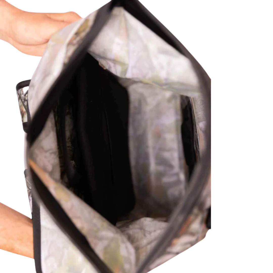 Dry Pocket waterproof, scent proof, and floating forest camo backpack dry bag