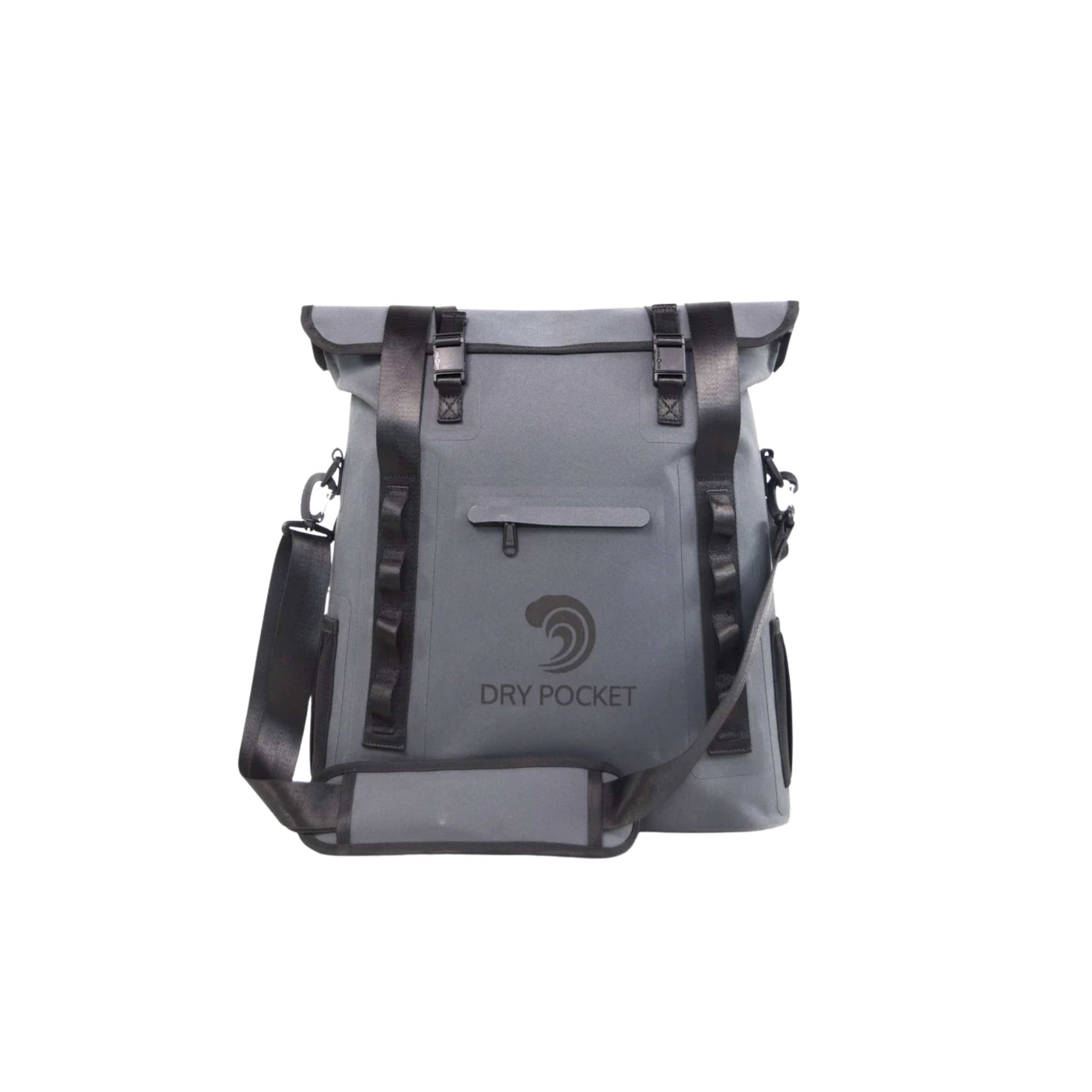 Dry Pocket grey magnetic auto-sealing, waterproof, scent proof, and floating 16 can tote cooler that can also act as a dry bag. 