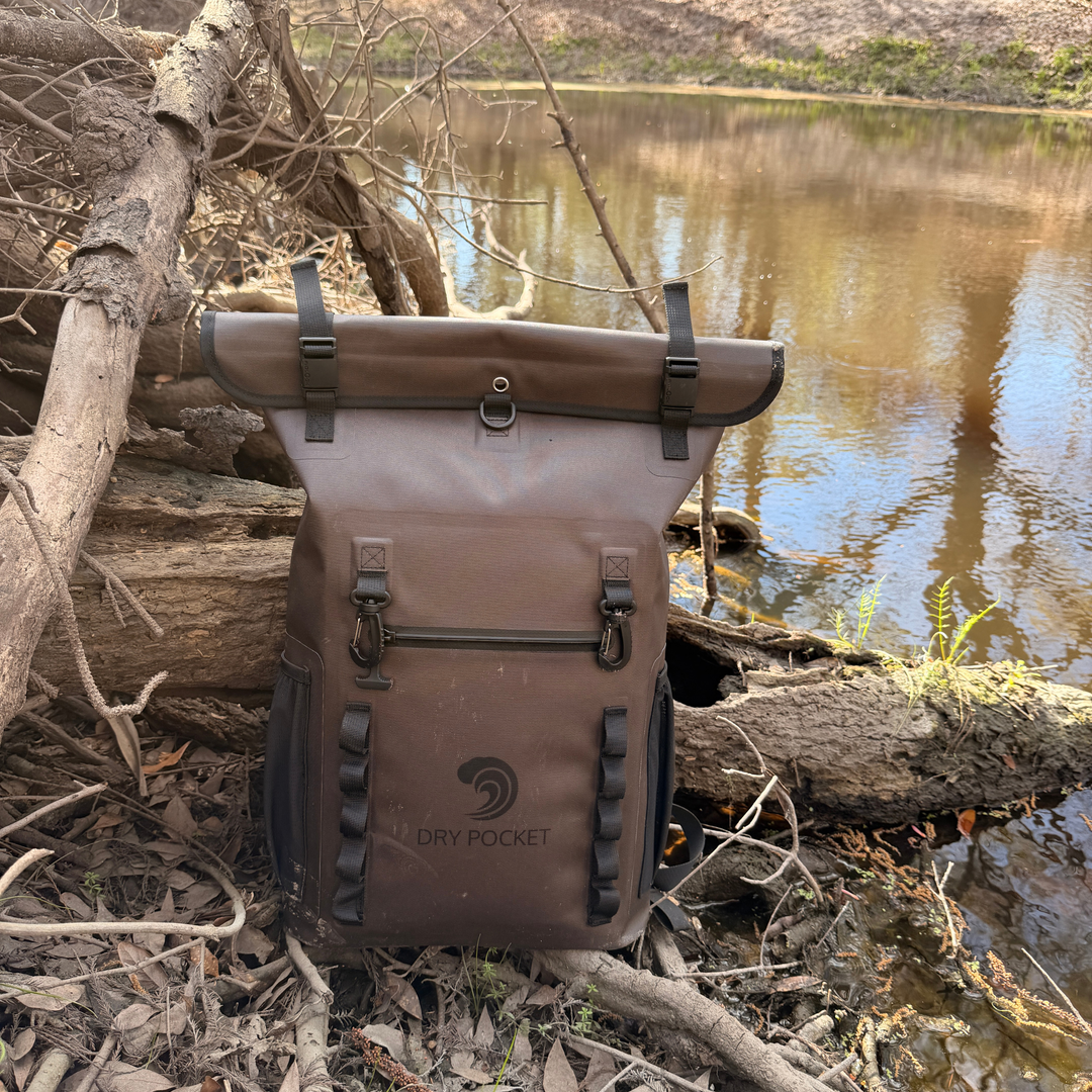 Dry Pocket auto-sealing, waterproof, scent proof, and floating olive night backpack dry bag for hunting and fishing 