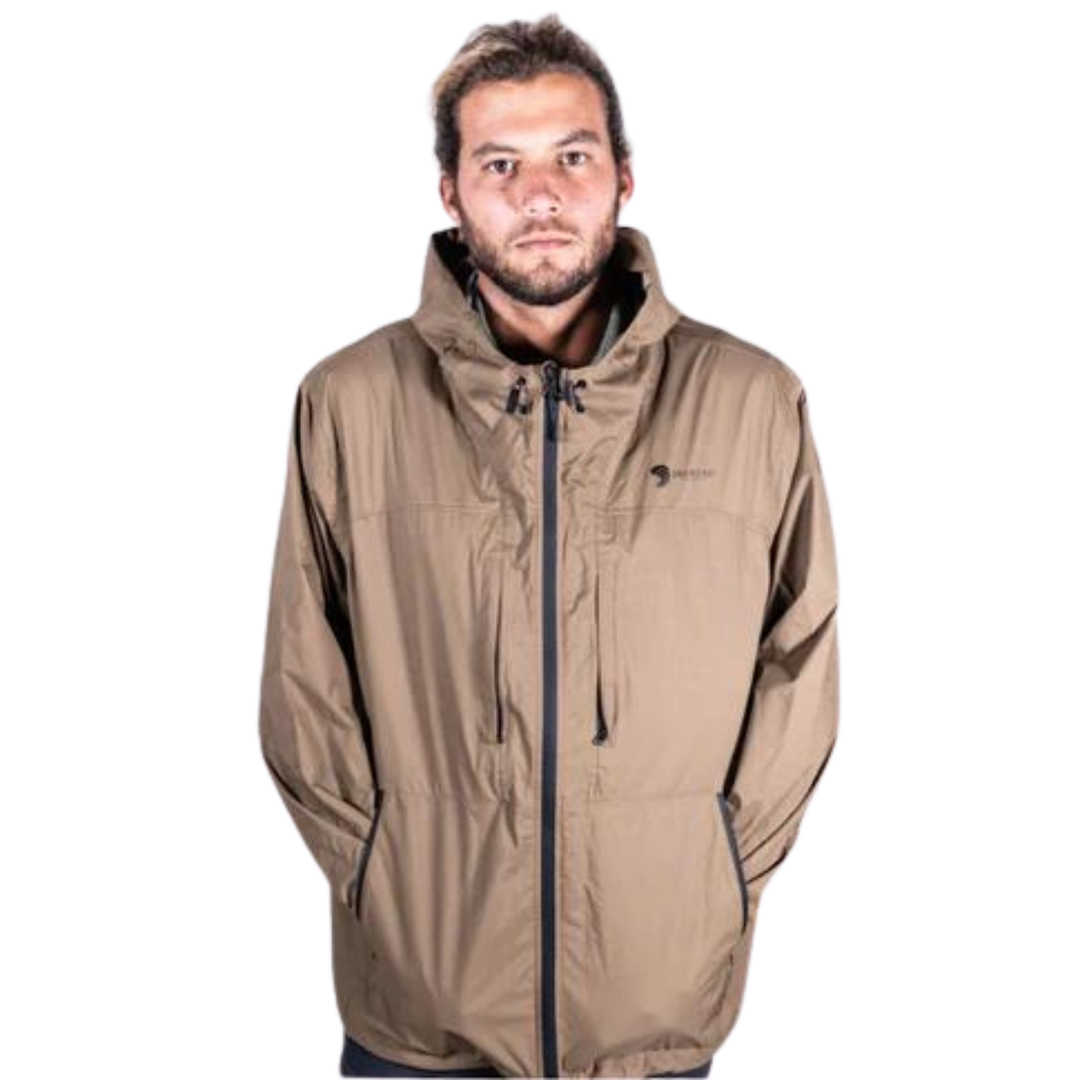 Dry Pocket brown waterproof light weight rain jacket with waterproof pockets 