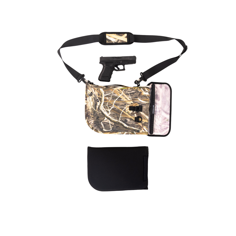 Dry Pocket camo waterproof, scent proof, and floating pistol bag