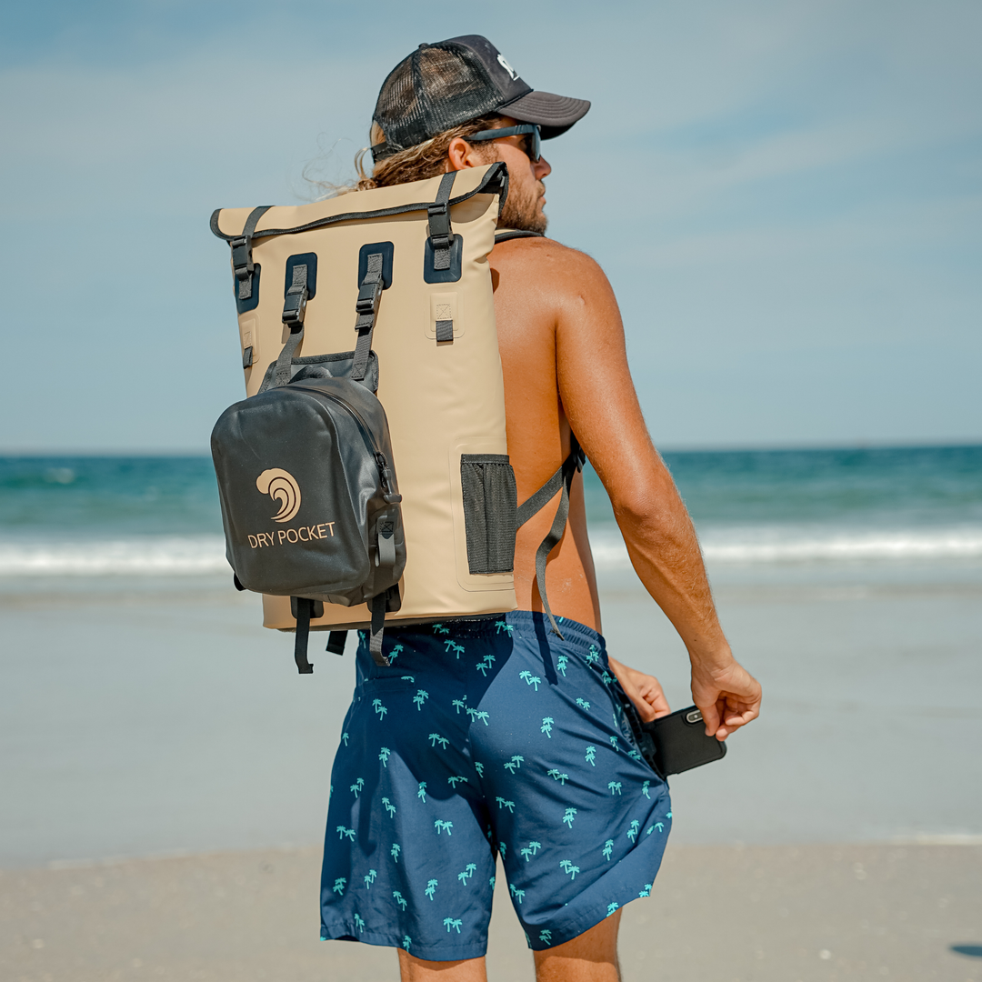 Dry Pocket magnetic auto-sealing, waterproof, scent proof, and floating backpack cooler that comes with a removable dry bag.