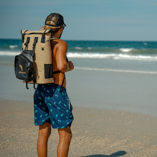 Dry Pocket magnetic auto-sealing, waterproof, scent proof, and floating backpack cooler that comes with a removable dry bag.