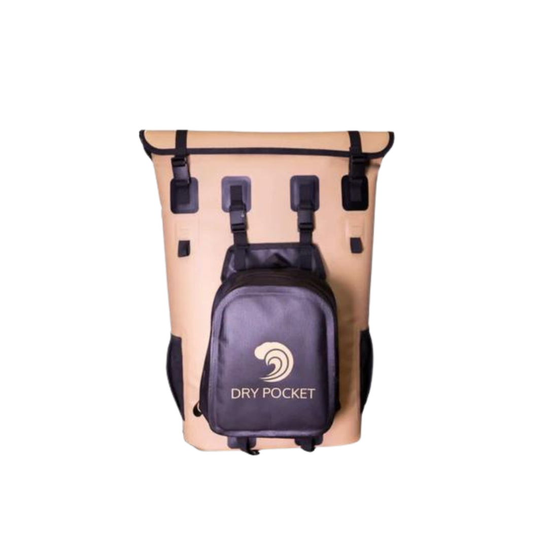 Dry Pocket magnetic auto-sealing, waterproof, scent proof, and floating backpack cooler that comes with a removable dry bag.
