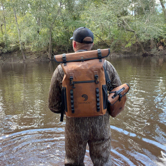 Dry Pocket waterproof, scent proof, and floating coyote brown backpack dry bag
