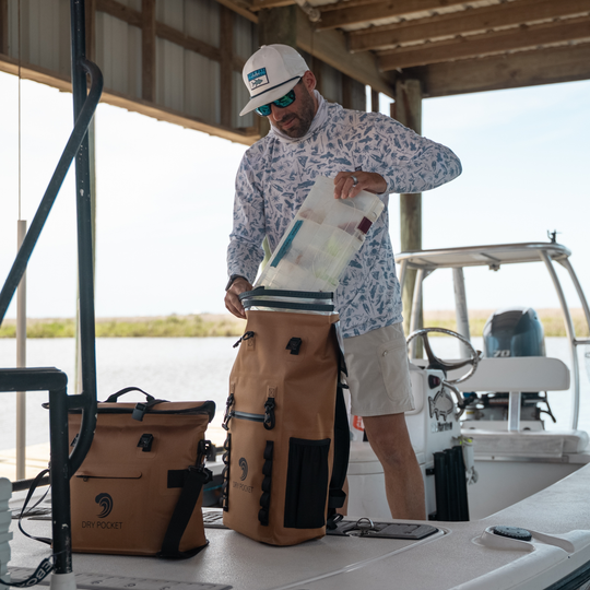 Dry Pocket waterproof, scent proof, and floating coyote brown backpack dry bag
