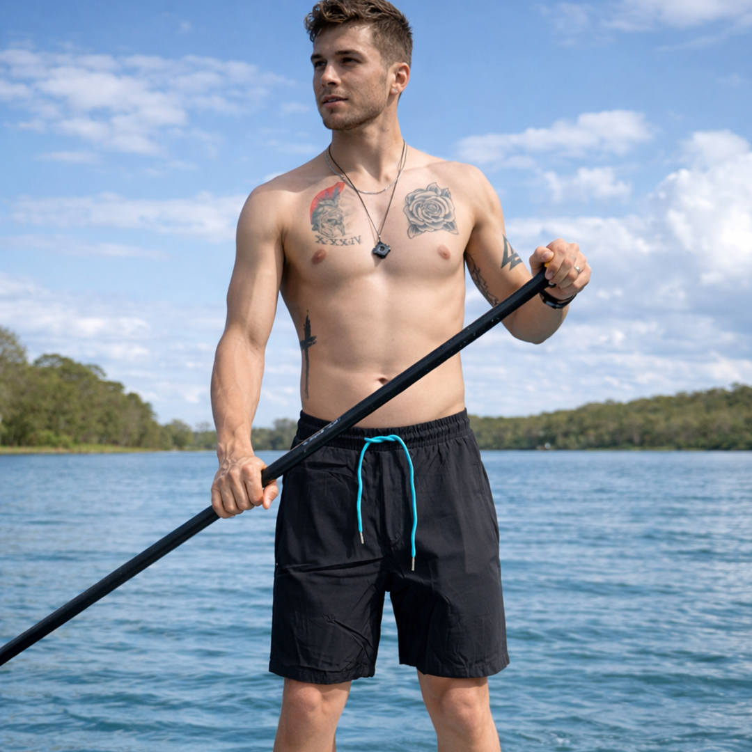 Dry Pocket black waterproof pocket swim shorts 