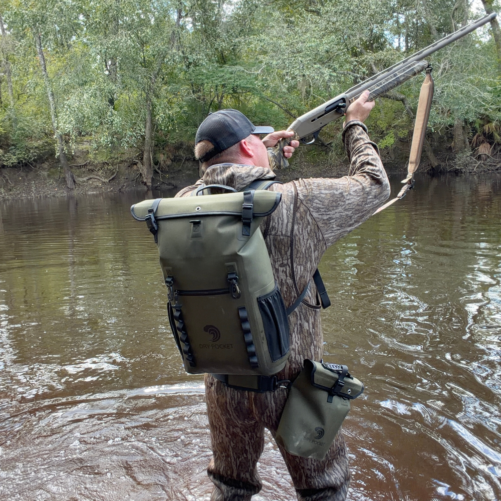 Dry Pocket auto-sealing, waterproof, scent proof, and floating olive night backpack dry bag for hunting and fishing 