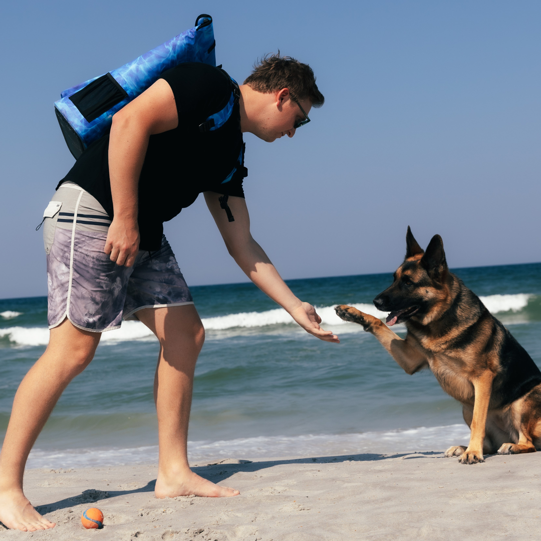 Dry Pocket blue magnetic auto-sealing, waterproof, scent proof, and floating 18 can backpack cooler that can also act as a waterproof dry bag. 