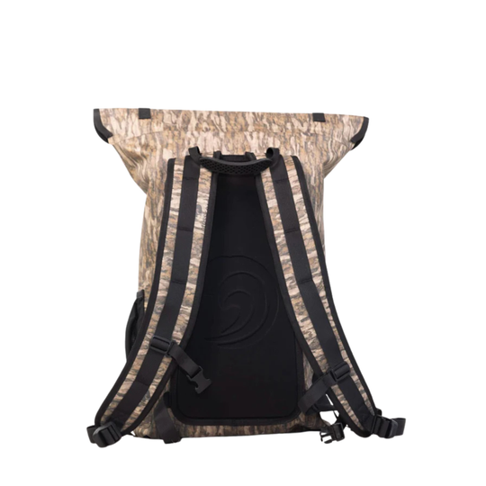 Dry Pocket waterproof, scent proof, and floating backpack dry bag or blind bag with Mossy Oak Bottomland camo. 