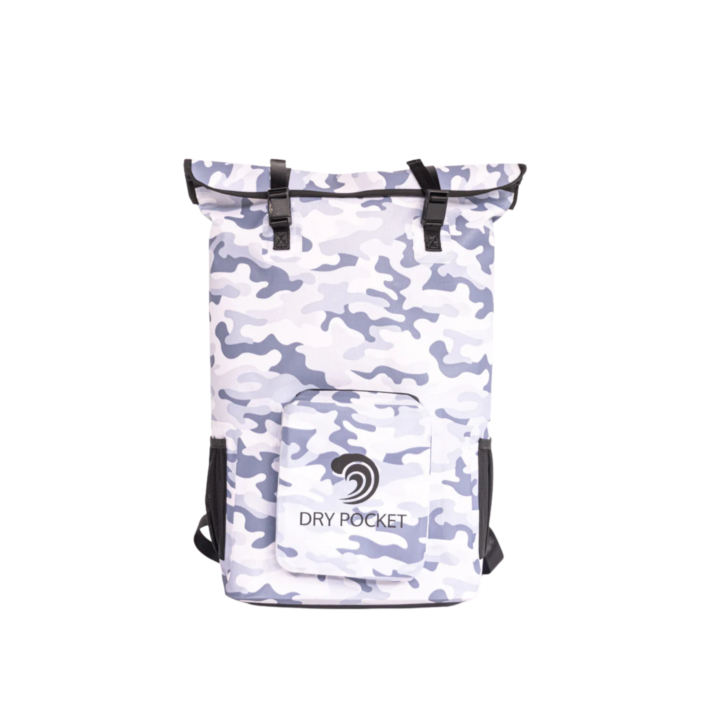 Dry Pocket snow camo magnetic auto-sealing, waterproof, scent proof, and floating backpack cooler that can also act as a waterproof dry bag. 
